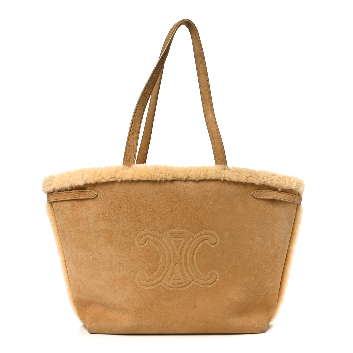 Celine Suede Shearling Triomphe Medium Cabas Anais Natural