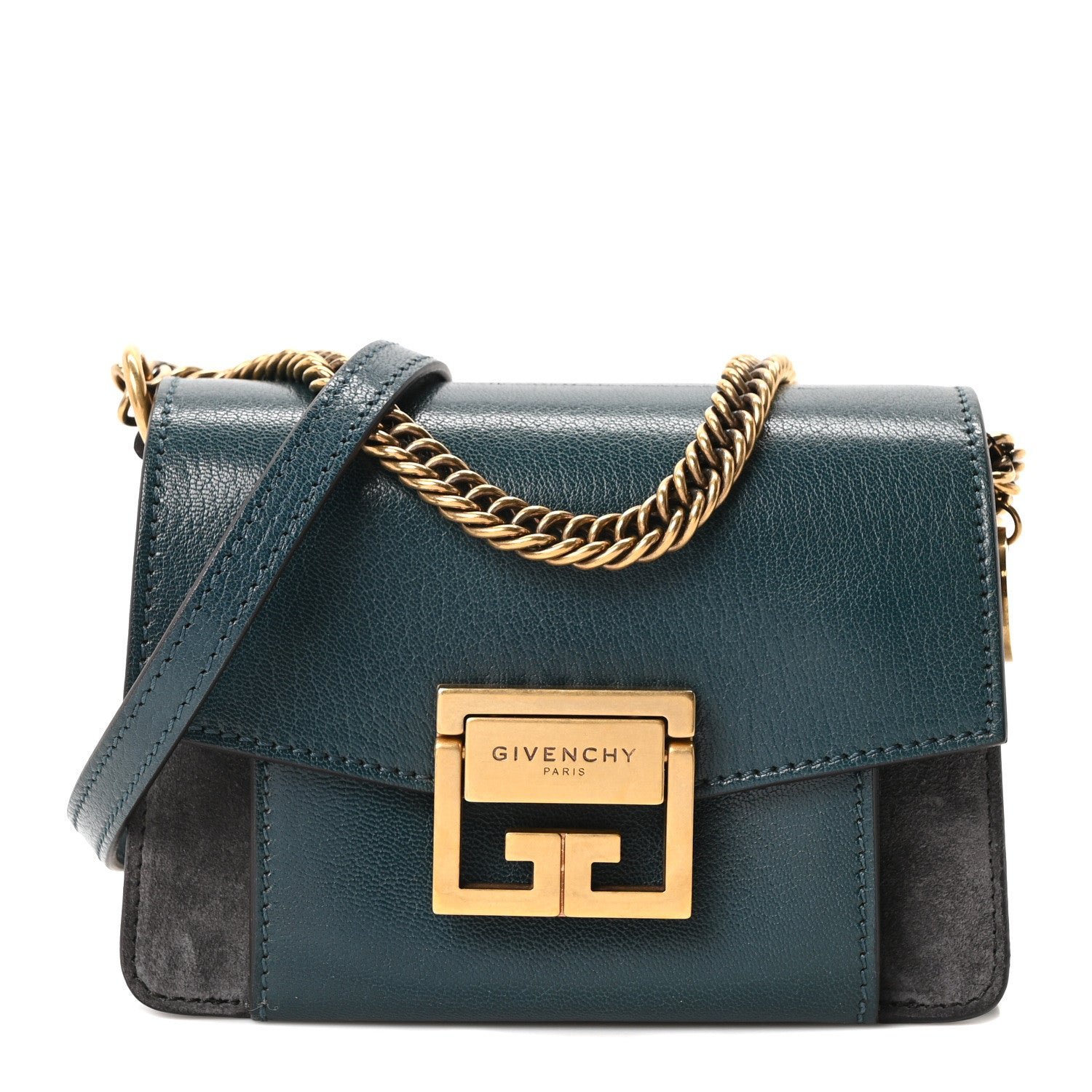 Givenchy Goatskin Suede Mini GV3 Shoulder Bag Prussian Blue Grey