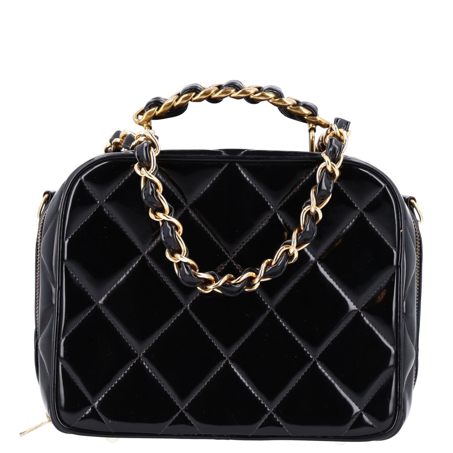 Chanel Patent Quilted Top Handle Vanity Case Black