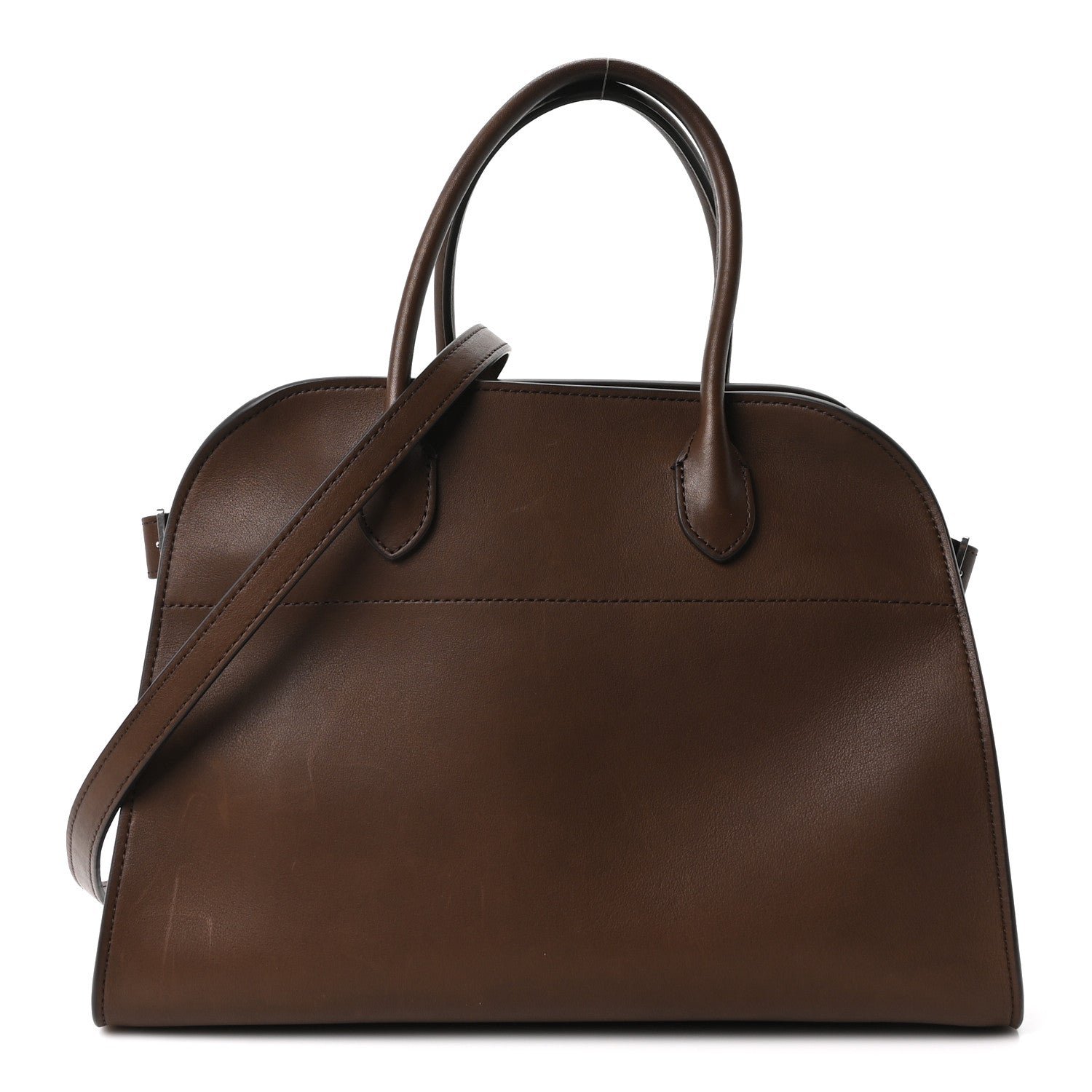 The Row Polished Saddle Calfskin Soft Margaux 12 Dark Brown