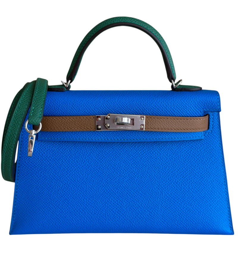 Blue Hydra, Vert Moyen and Alezan Epsom Tri-Color Mini Kelly 20 II Palladium Hardware, 2024