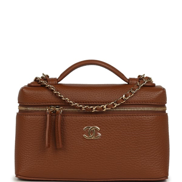 Chanel Chanel "Supple" Top Handle Long Vanity Case with Chain Camel Grained Calfskin Gold Hardware