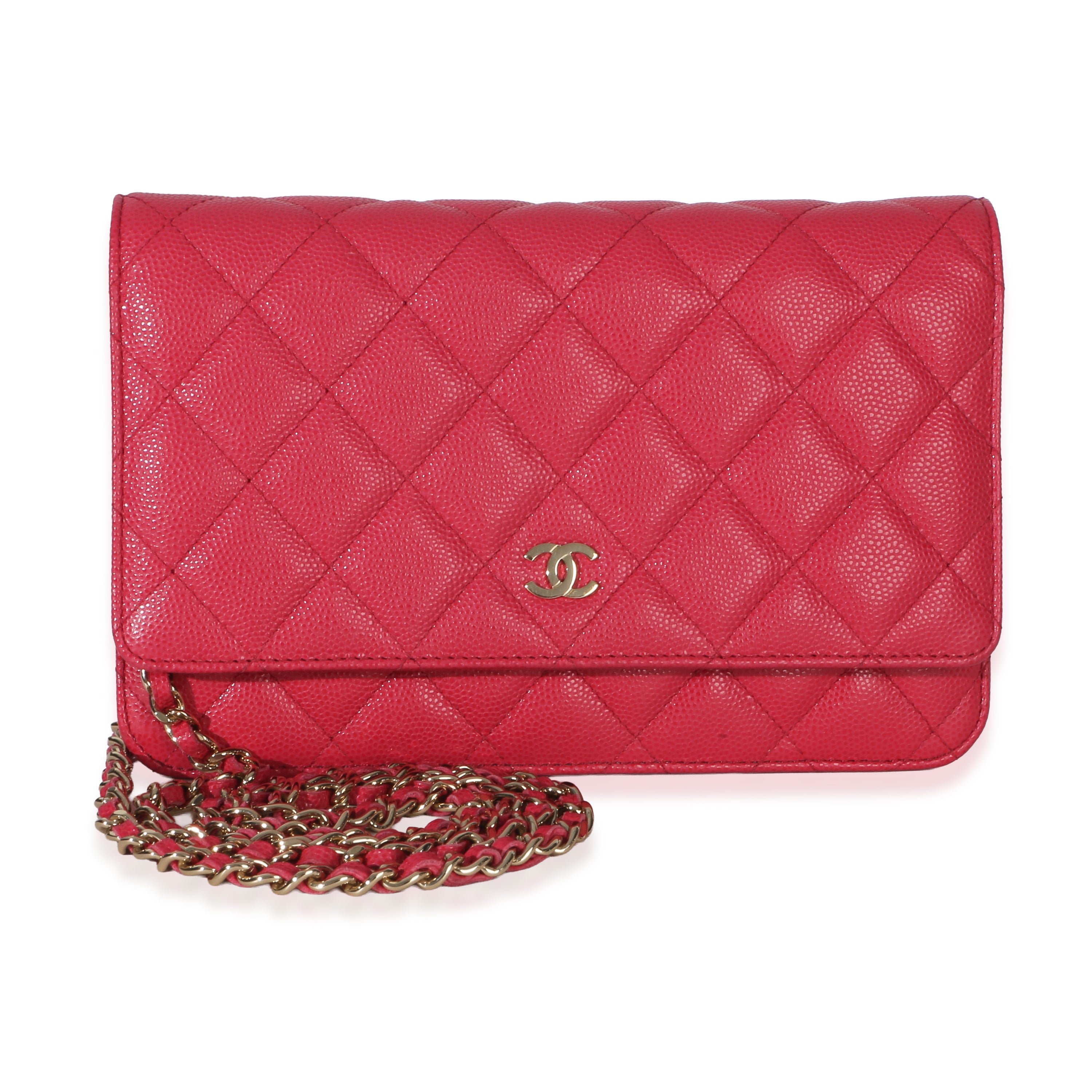Dark Pink Quilted Caviar Wallet On Chain