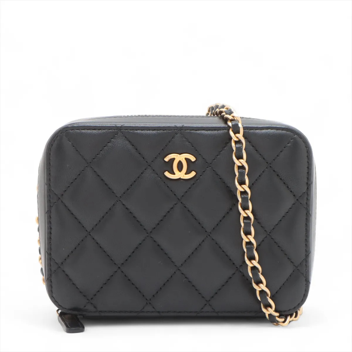 Chanel Matelasse Lambskin Chain Shoulder Bag Coco Ball Black Gold Metal Fittings