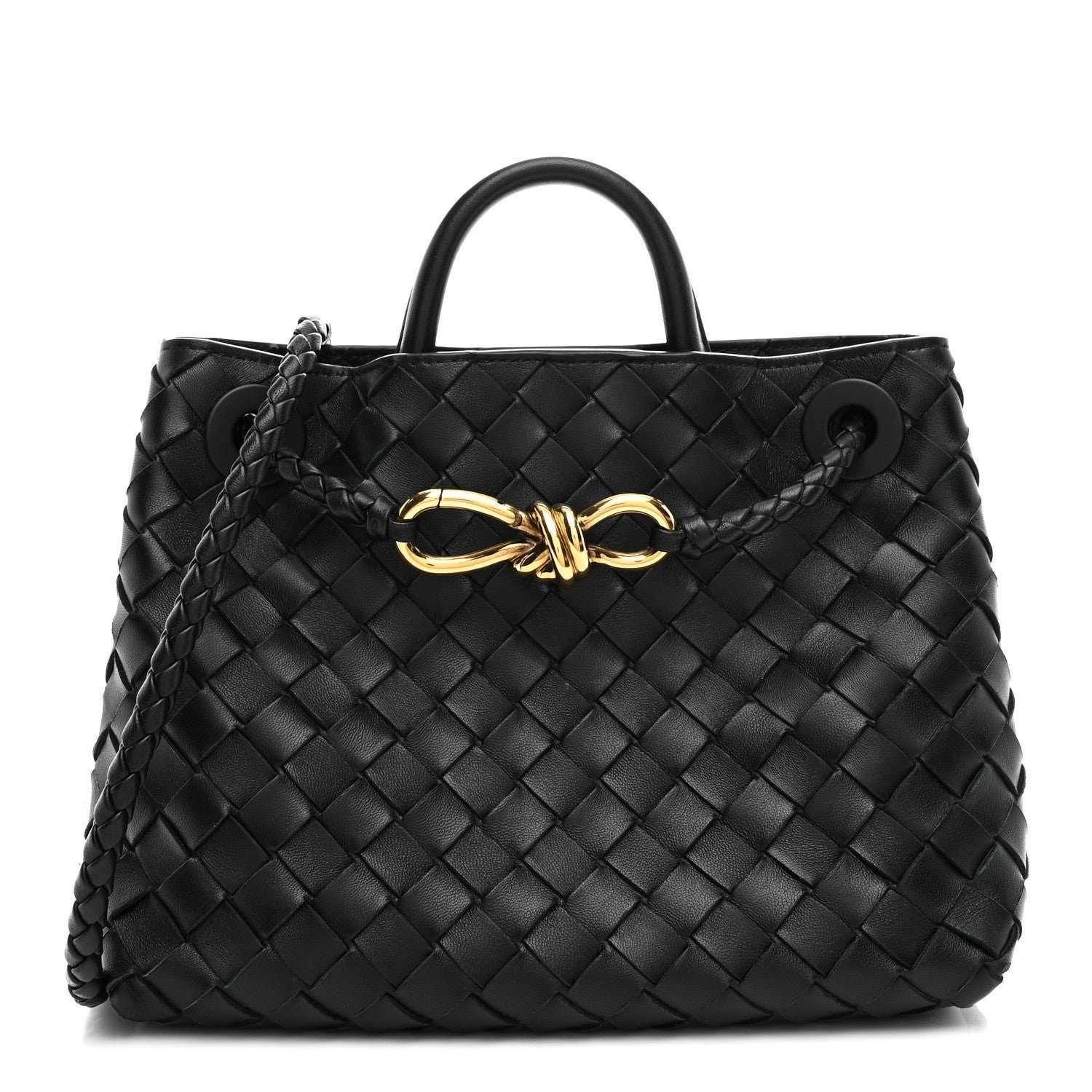 Bottega Veneta Nappa Intrecciato Small Andiamo Shoulder Bag Black