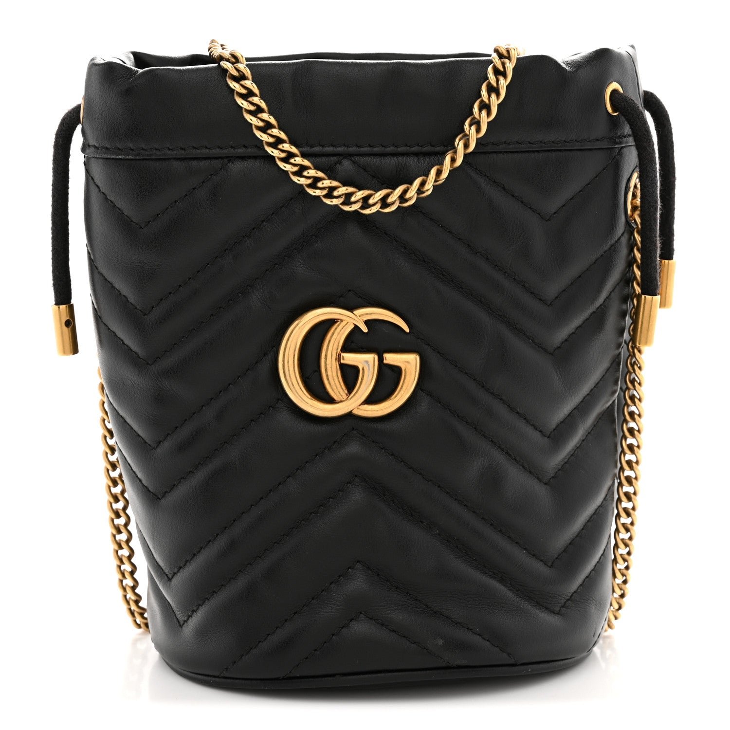 Gucci Calfskin Matelasse Mini GG Marmont 2.0 Bucket Bag Black