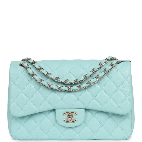 Chanel Jumbo Classic Double Flap Light Blue Caviar Light Gold Hardware