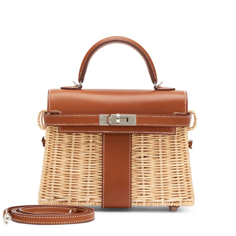 Hermes Fauve Barenia and Osier Wicker Picnic Mini Kelly 20 II Palladium Hardware, 2021