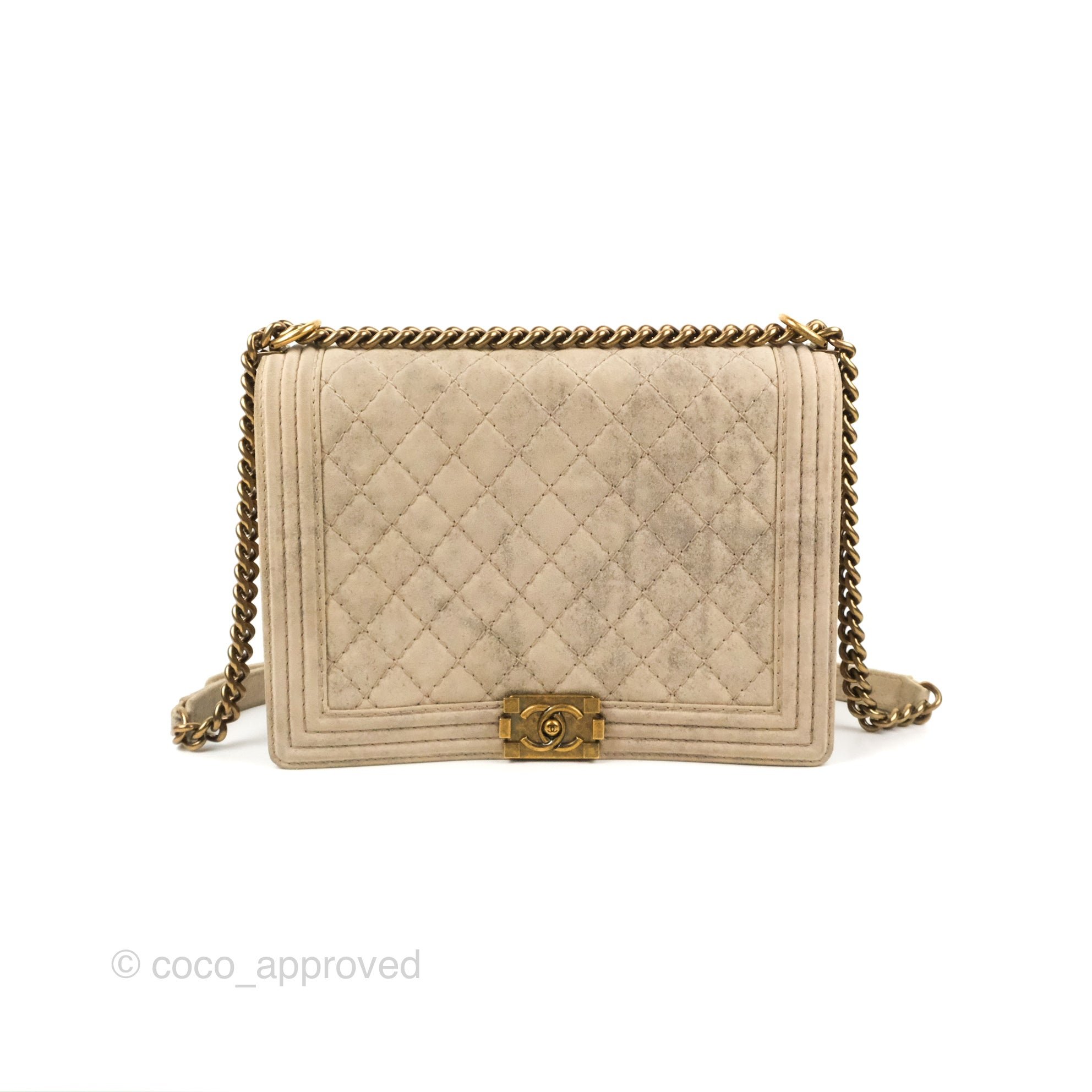 Chanel Boy Flap Bag Quilted Distressed Suede Large