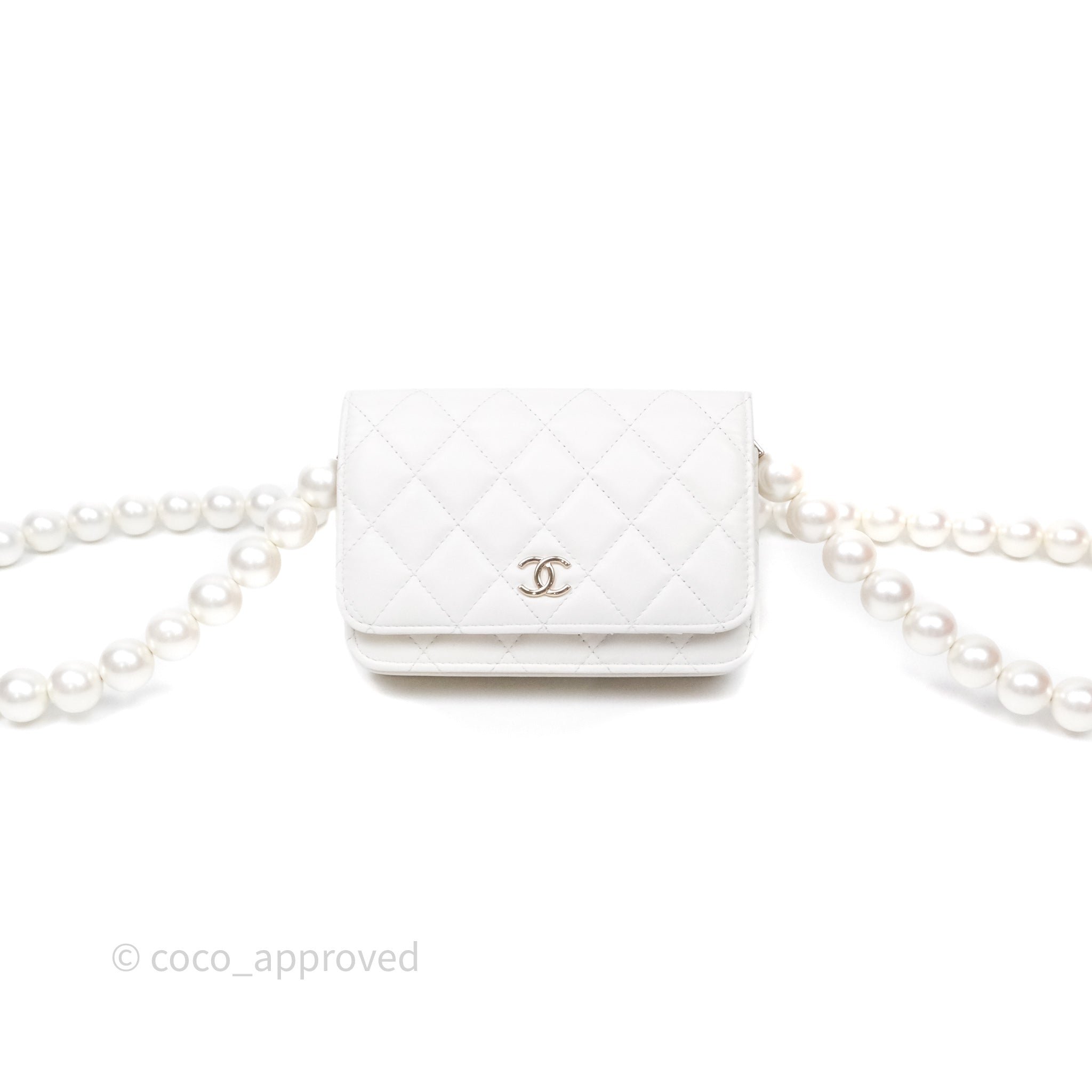 Chanel Mini Wallet On Large Pearl Chain WOC Quilted White Lambskin Gold Hardware