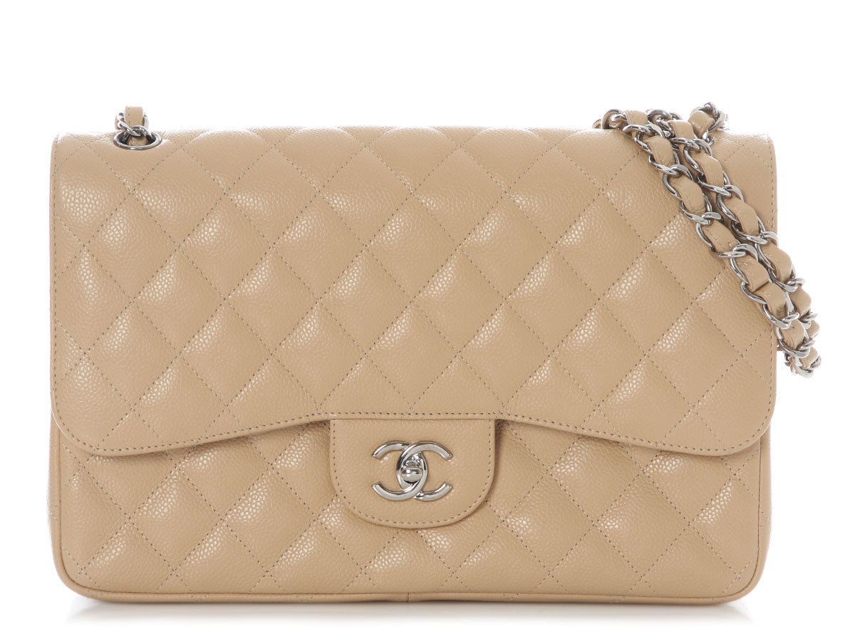 Chanel Jumbo Beige Quilted Caviar Classic Double Flap