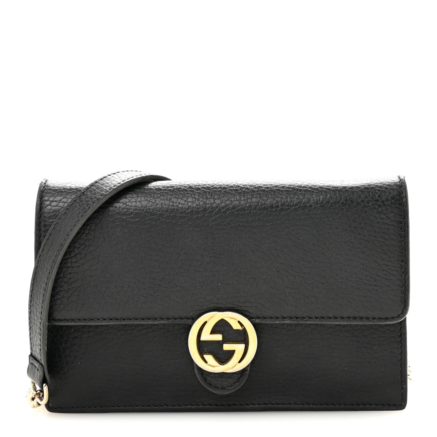 Gucci Dollar Calfskin Interlocking G Chain Wallet Black