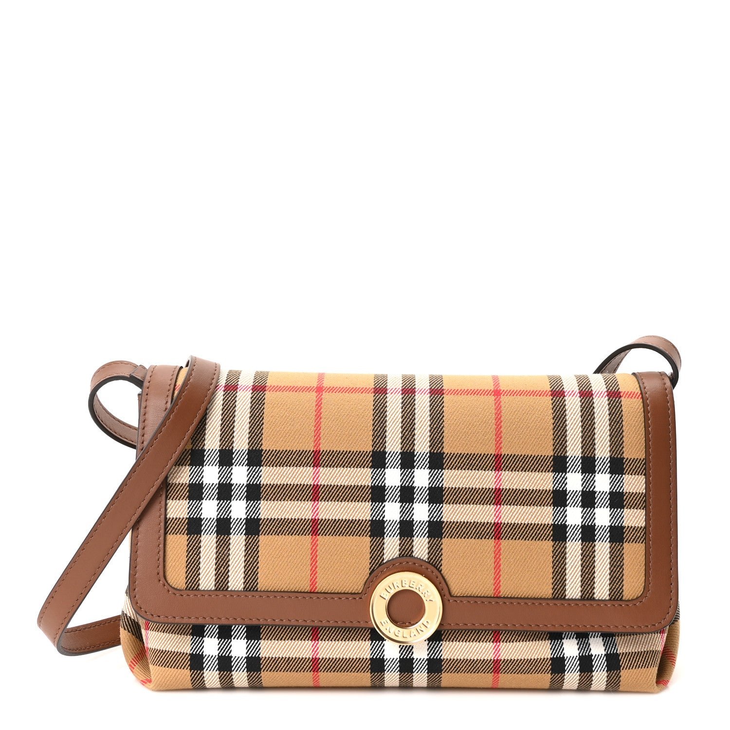 Burberry Coated Canvas Calfskin Vintage Check Note Crossbody Bag Antique Yellow