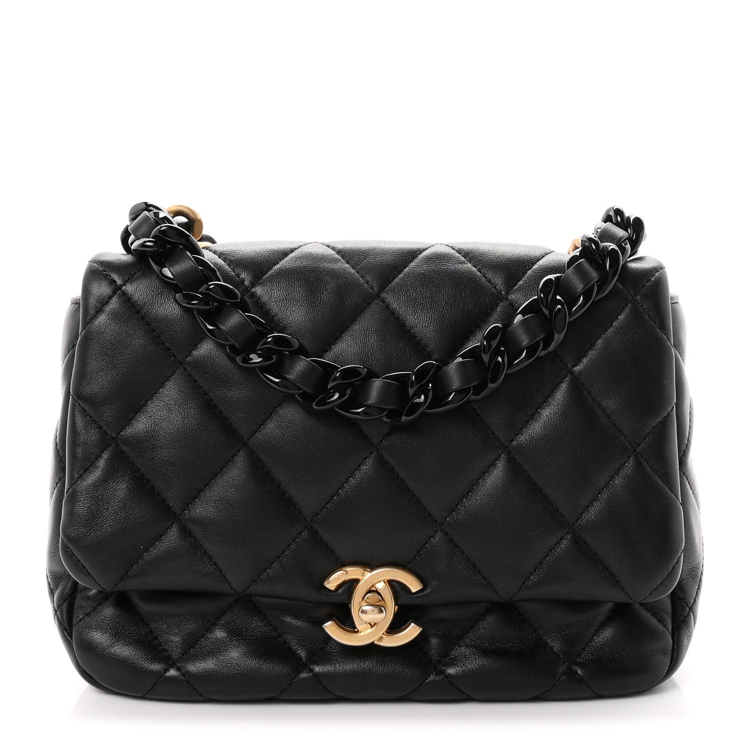 Chanel Lambskin Quilted Small Lacquered Chain Flap Black