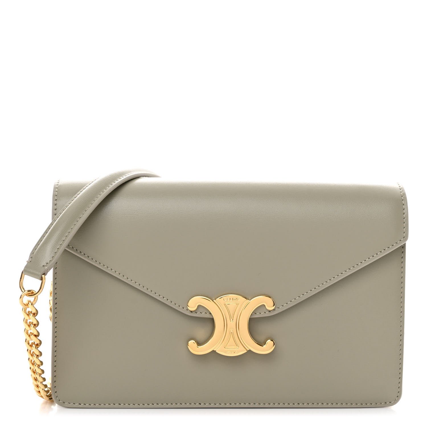 Celine Shiny Calfskin Triomphe Margo Wallet on Chain Green Clay