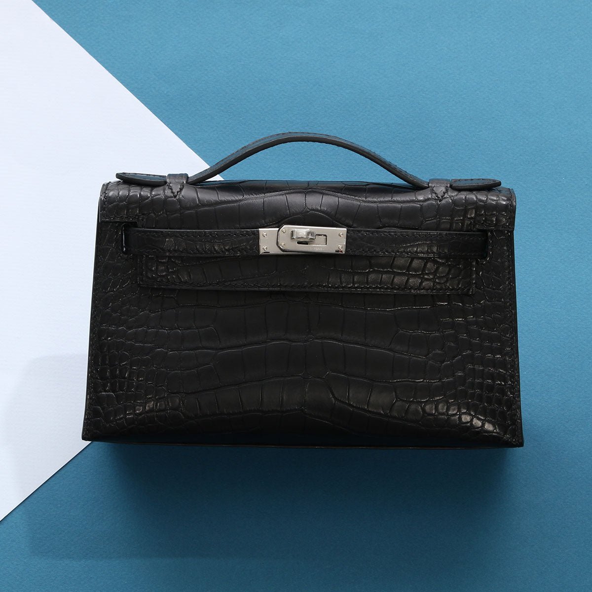 Hermes Hermès Black Matte Alligator Kelly Pochette
