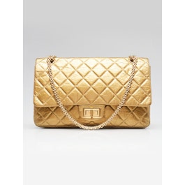 Chanel Chanel Gold 2.55 Reissue Quilted Classic Crinkled Calfskin Leather 227 Jumbo Flap Bag