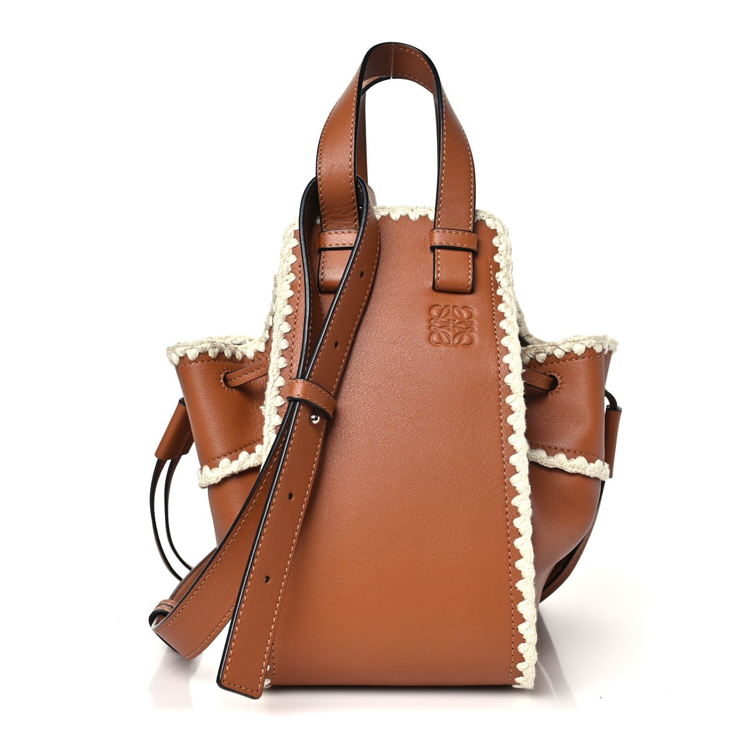 Loewe Calfskin Small Crochet Trim Hammock Shoulder Bag Tan