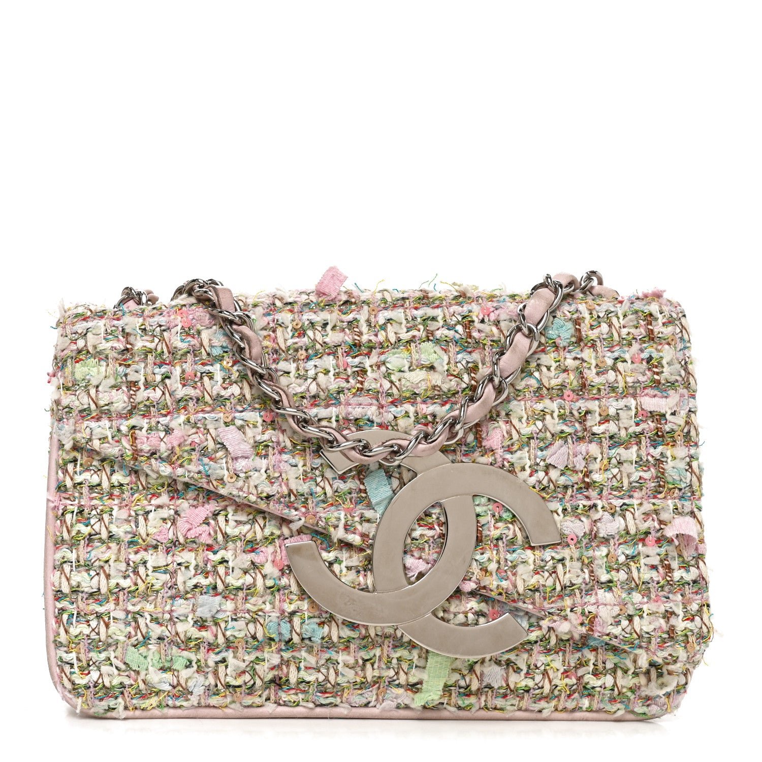 Chanel Tweed Diagonal CC Small Flap Pink Multicolor