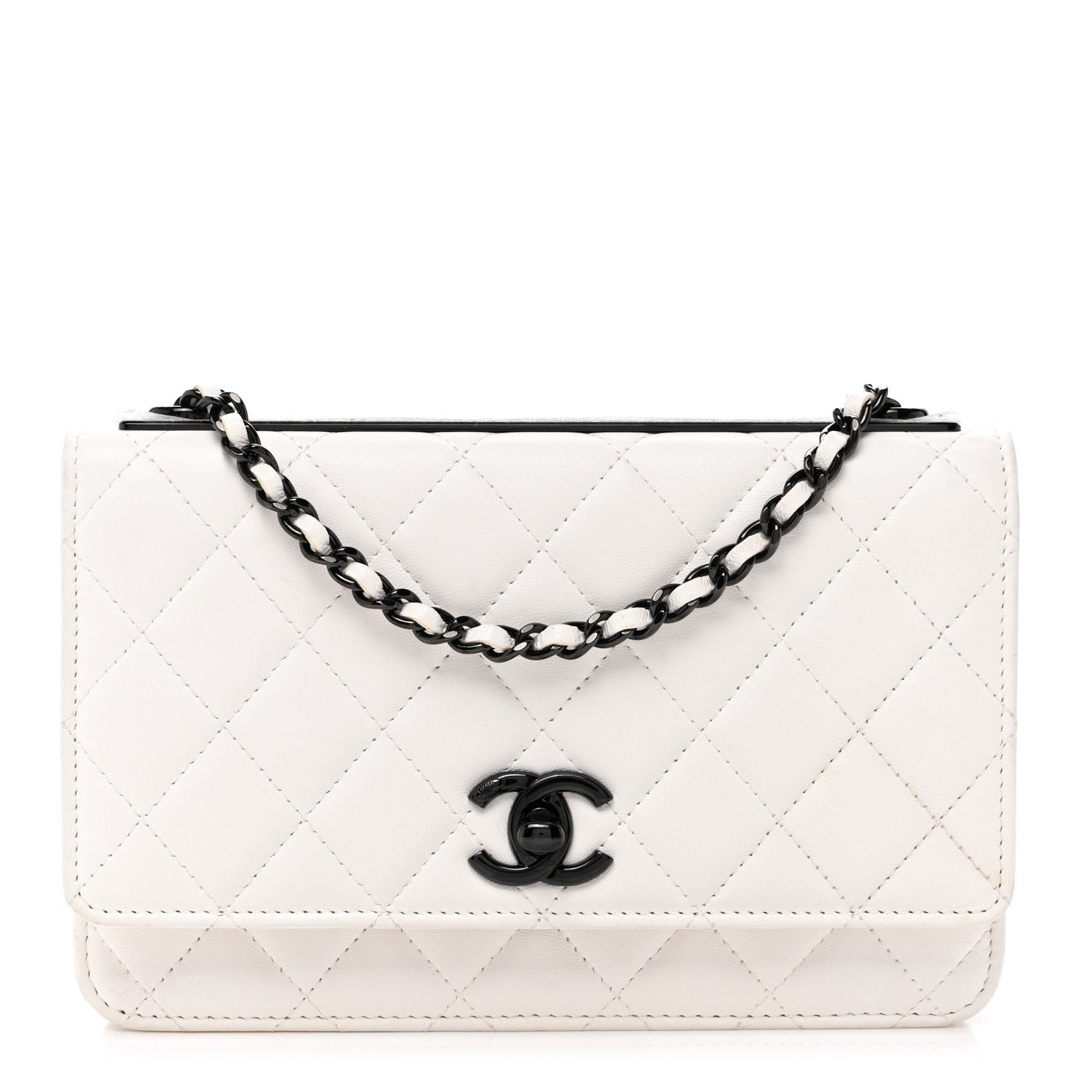 Chanel Lambskin Quilted Mini Trendy CC Wallet On Chain WOC White