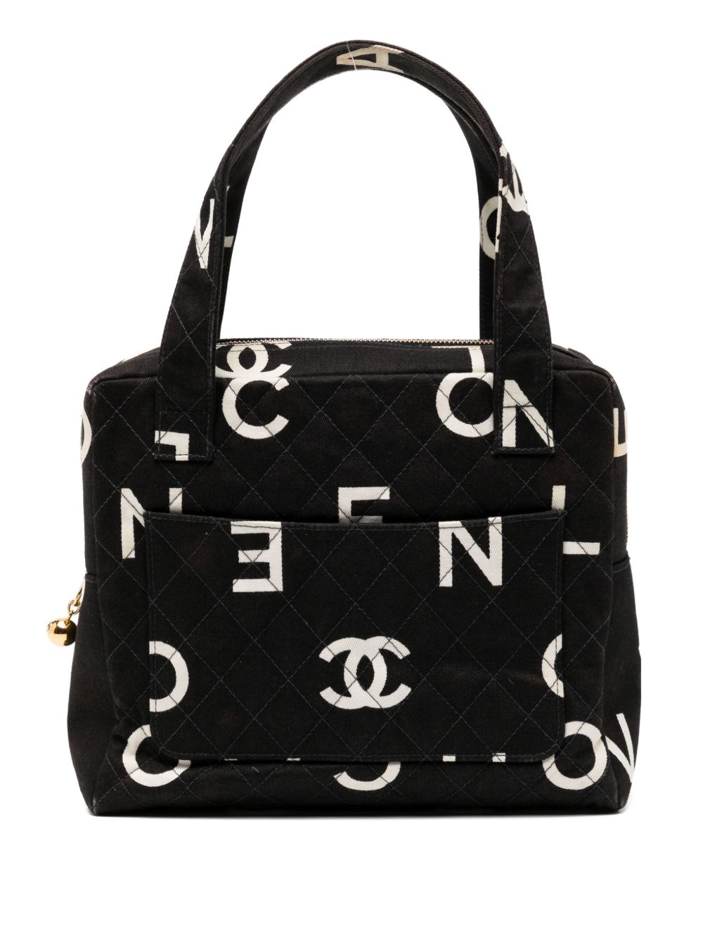 quilted fabric logo tote bag