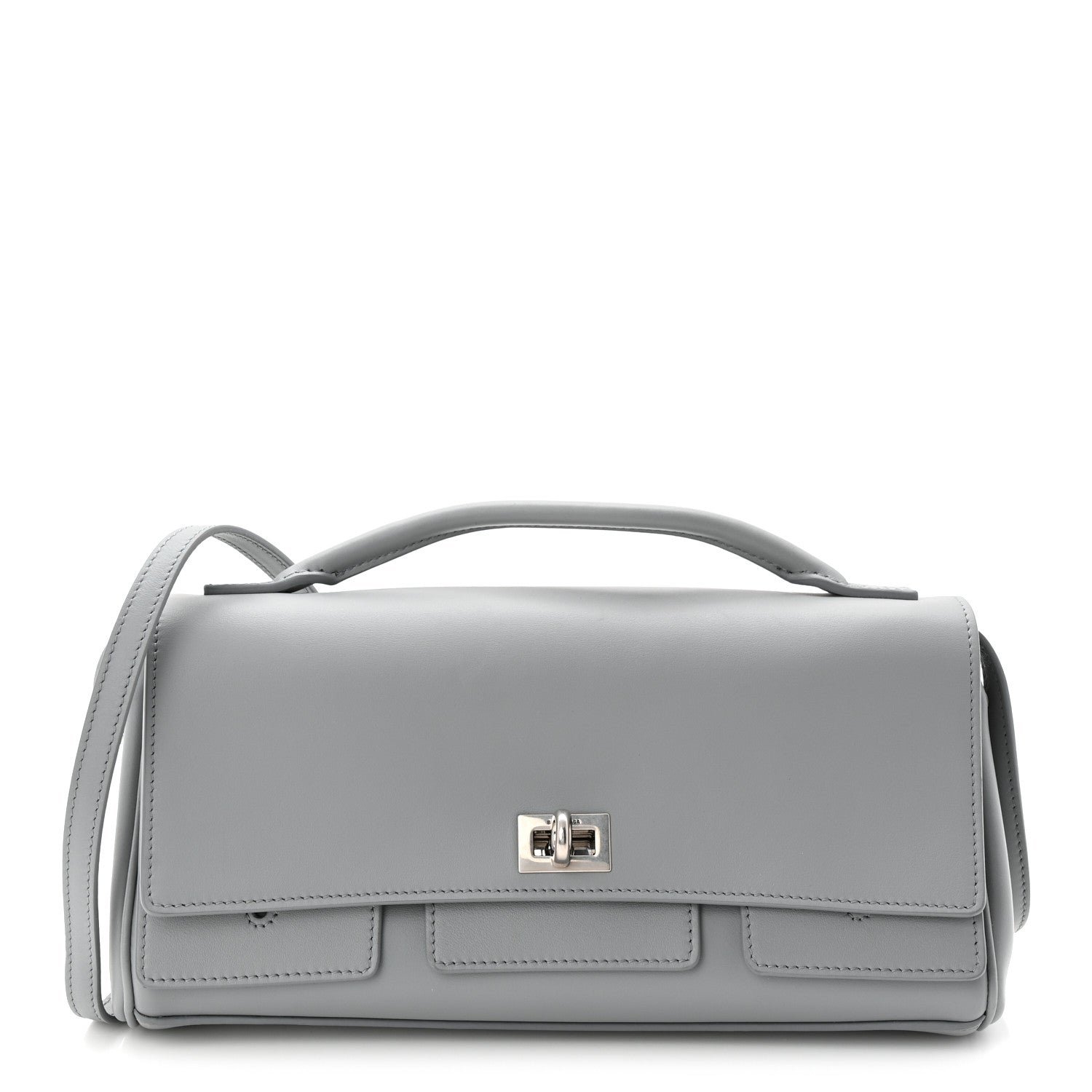 Balenciaga Smooth Calfskin Small Bel Air Clutch On Strap Cloud Grey