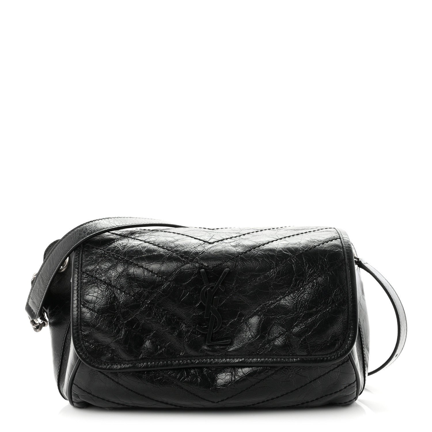 Saint Laurent Crinkled Calfskin Matelasse Monogram Niki Body Bag Black