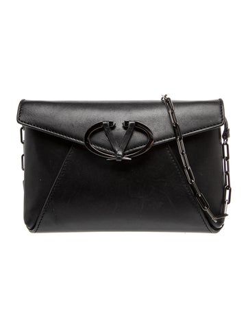 Leather V Rivet Chain Clutch