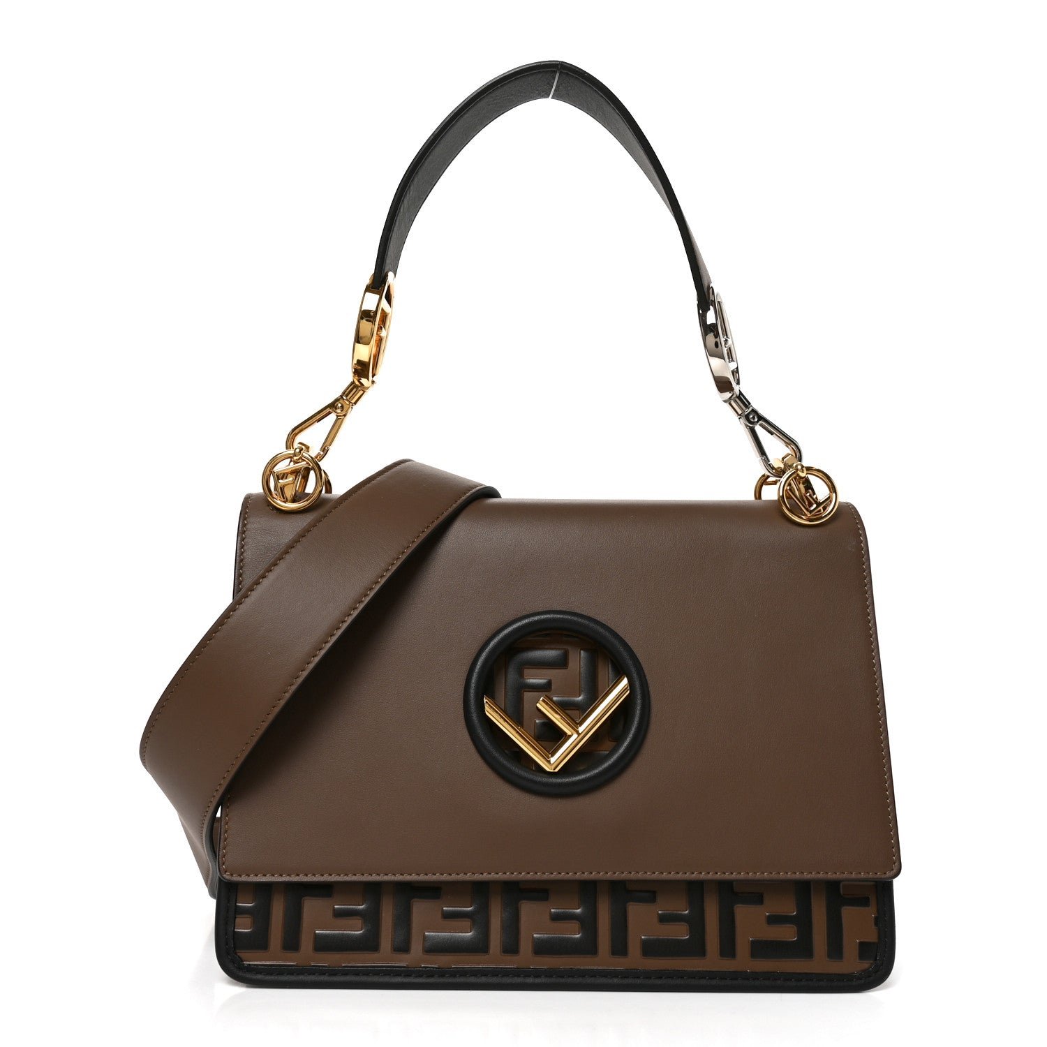 Fendi Vitello Century F is Fendi Bi-Color FF 1974 Embossed Kan I Shoulder Bag Maya Black