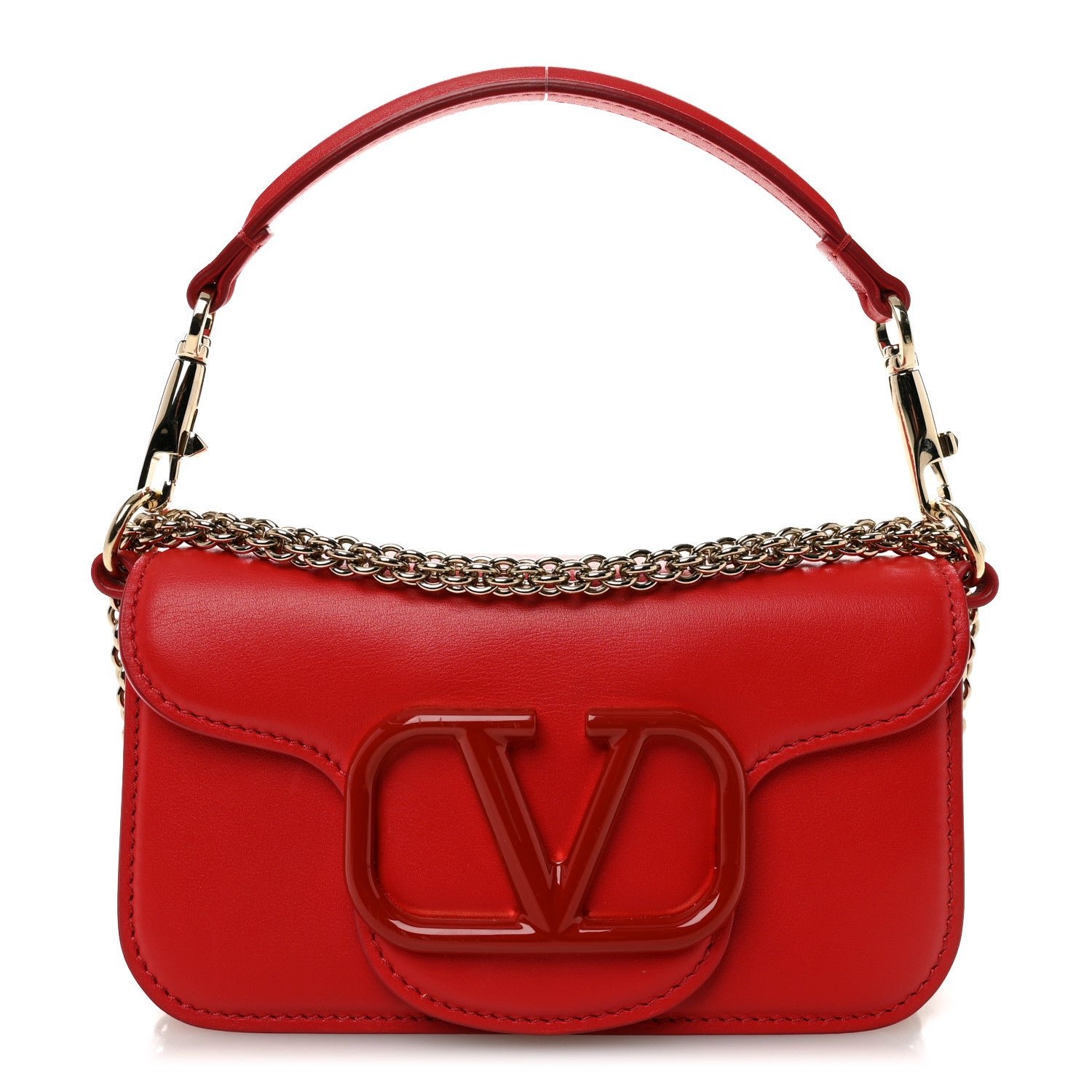 Valentino Garavani Valentino Garavani Calfskin Enamel Vlogo Small Loco Shoulder Bag Rouge Pur