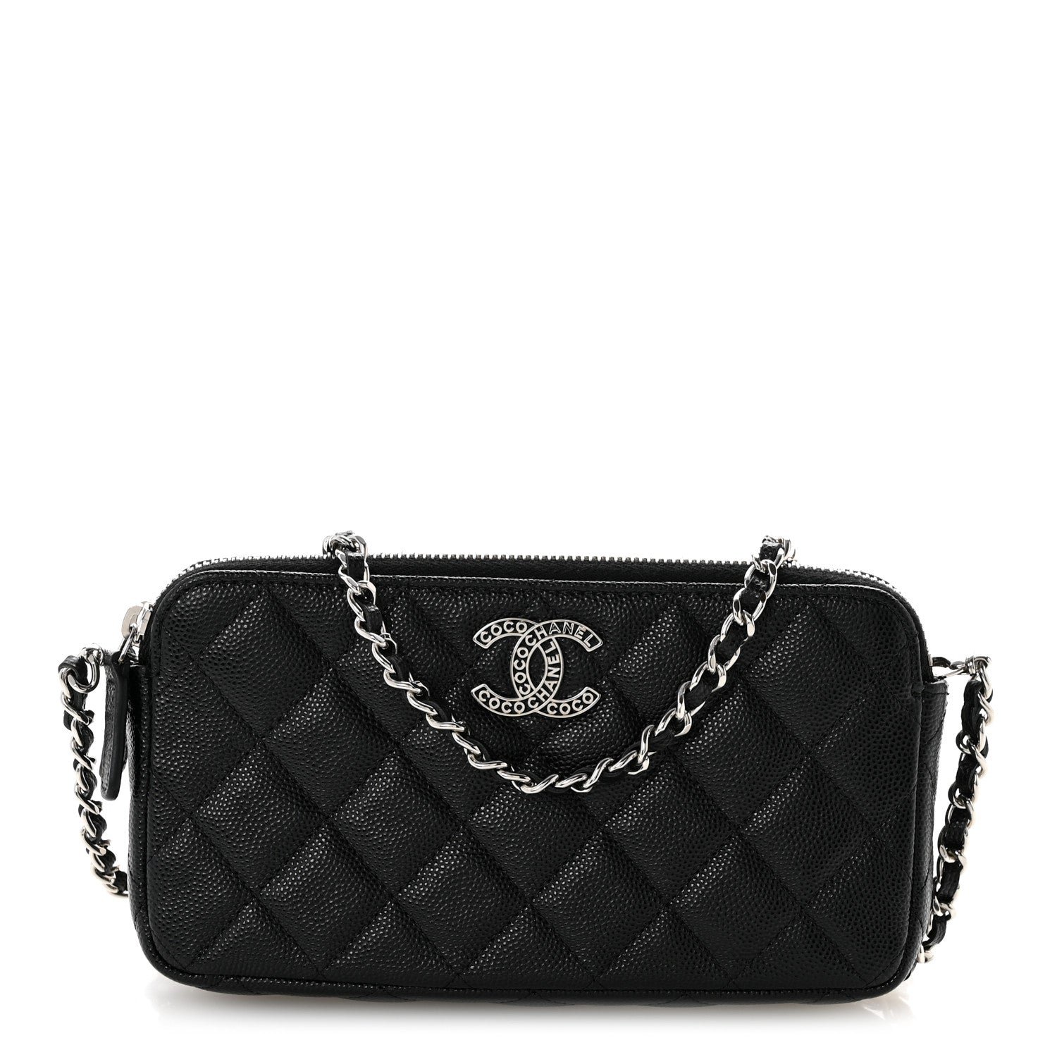 Chanel Caviar Quilted Logo Small Clutch With Chain Black