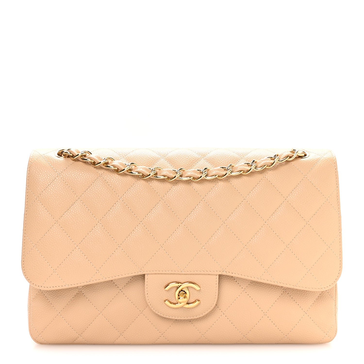 Chanel Caviar Quilted Jumbo Double Flap Beige Clair