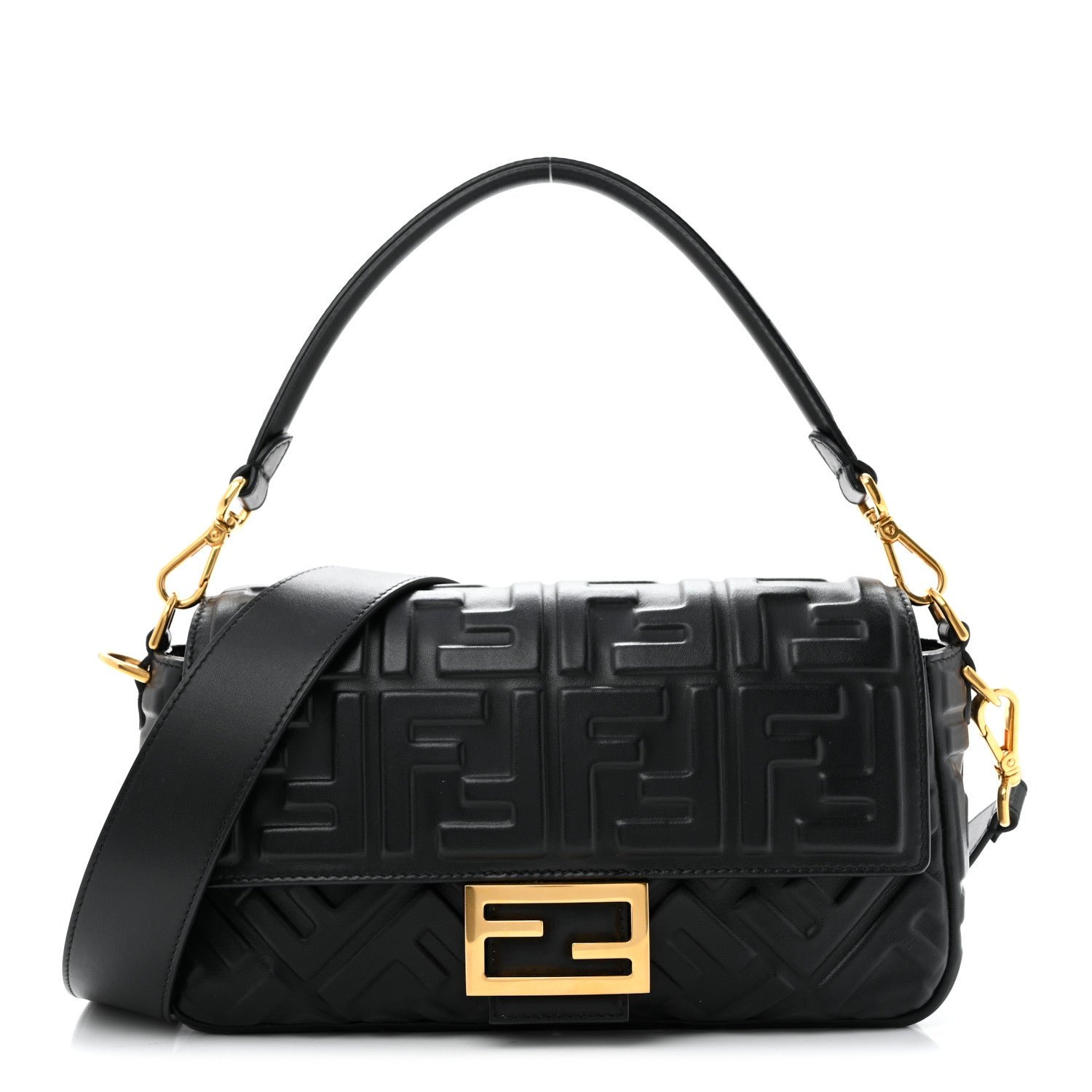 Fendi Nappa FF 1974 Embossed Baguette Black
