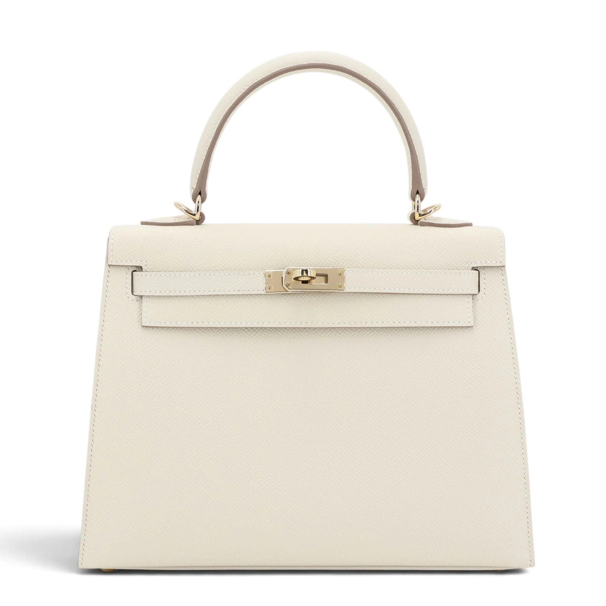 Excellent ( Rank SA ) HERMÈS Kelly 25 Sellier Craie (10) Epsom Permabrass hardware G (2026)