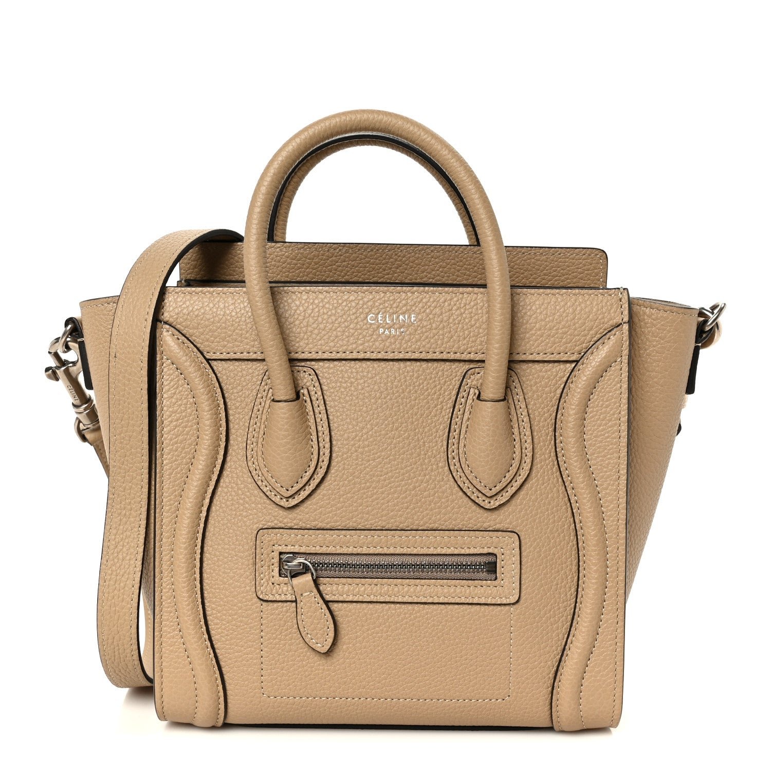 Celine Drummed Calfskin Nano Luggage Dune