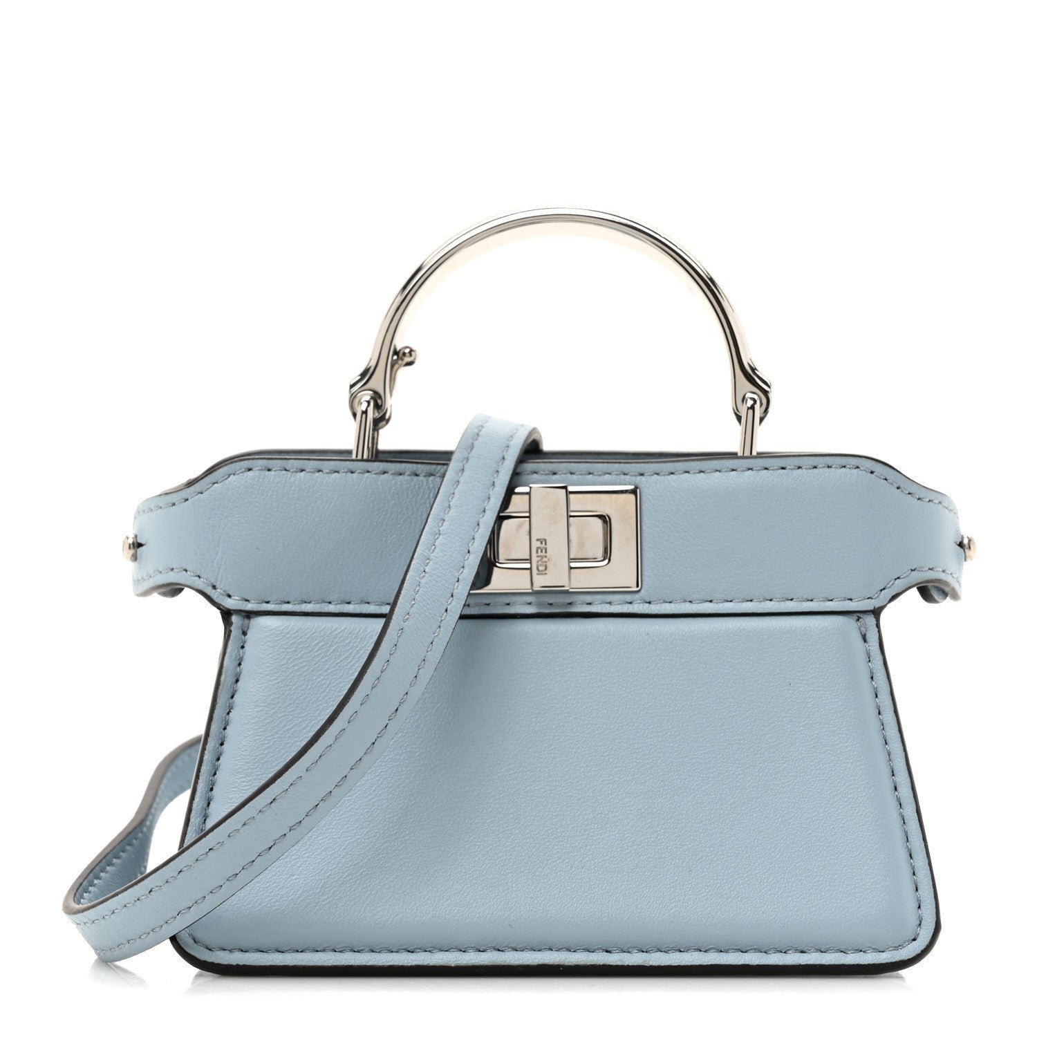 Fendi Shiny Nappa Nano Peekaboo Maxi Handle Satchel Azzurro Baby
