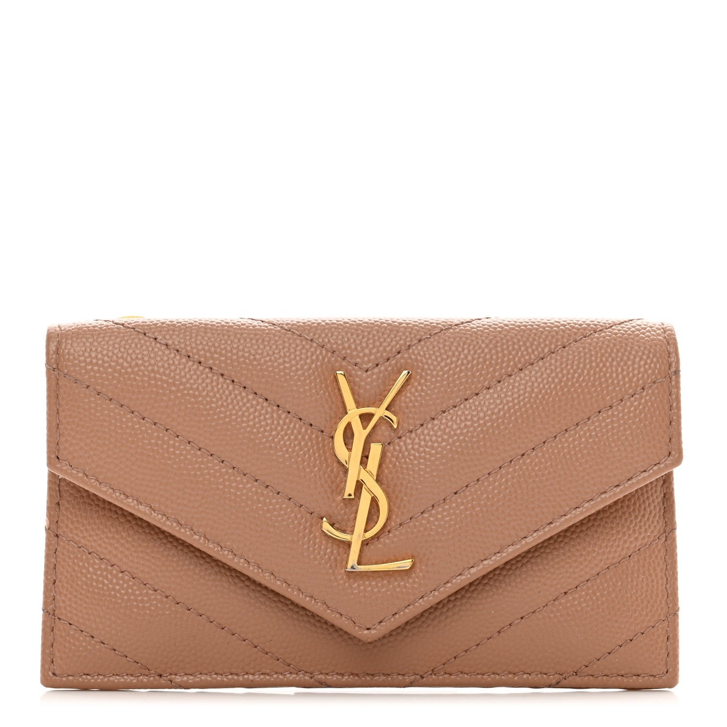 Saint Laurent Grain De Poudre Matelasse Chevron Monogram Compact Wallet Vintage Peach