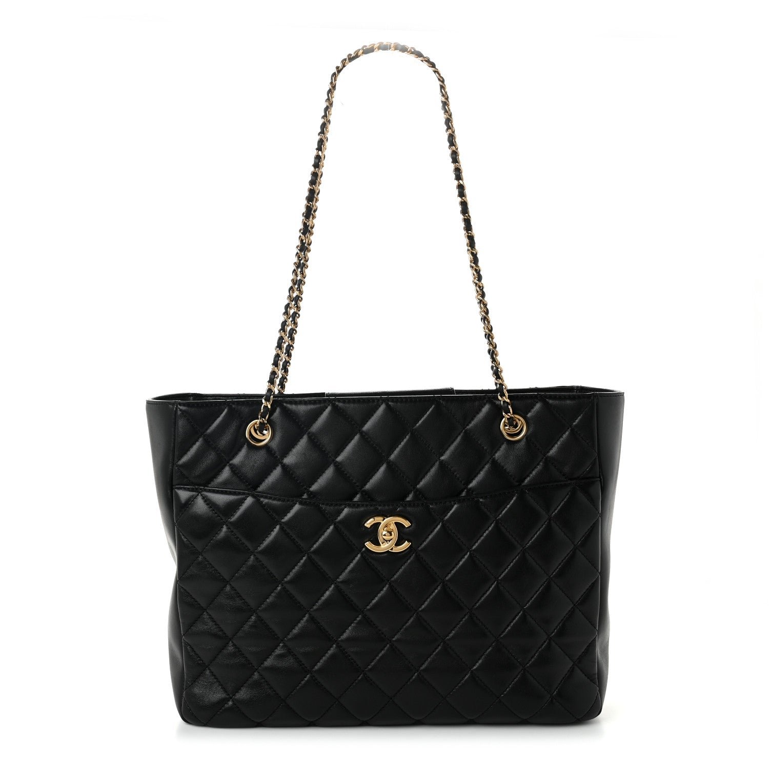 Chanel Shiny Lambskin Quilted Medium Shopping Tote Black