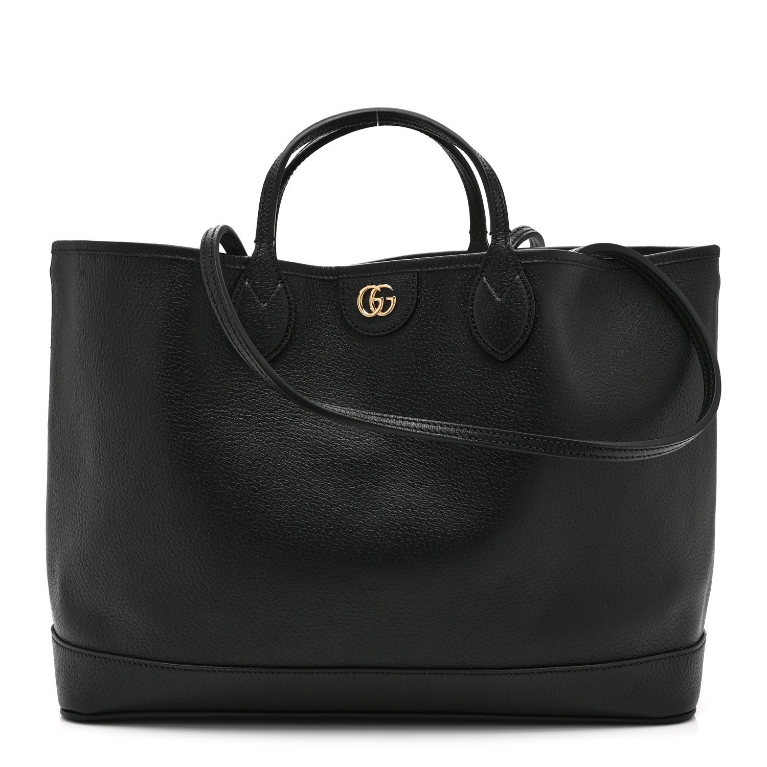 Gucci Textured Dollar Calfskin Medium Ophidia Shoulder Tote Bag Black