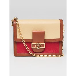 Louis Vuitton Louis Vuitton Red/Beige Leather Dauphine MM Bag