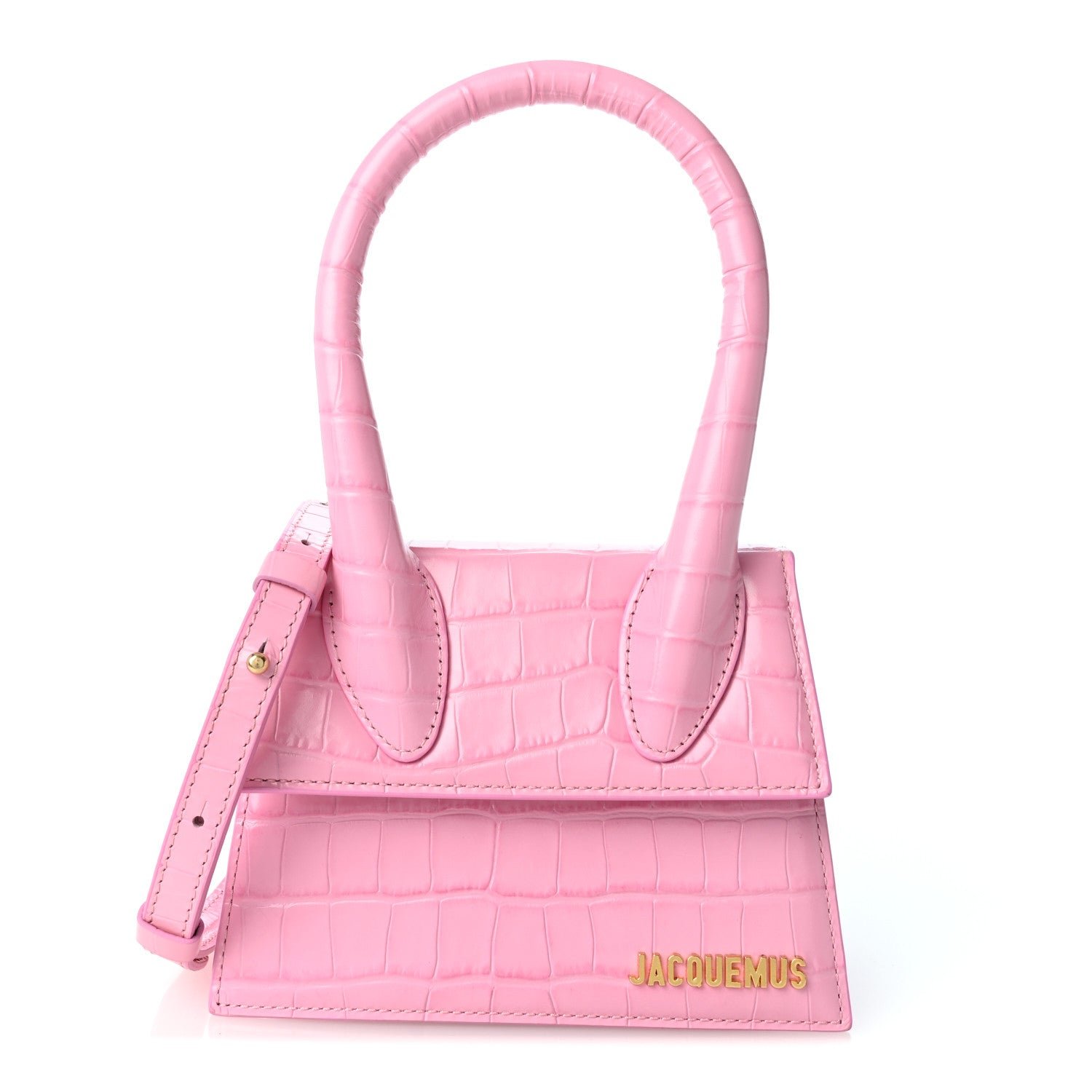 Jacquemus Calfskin Crocodile Embossed Le Chiquito Moyen Pink