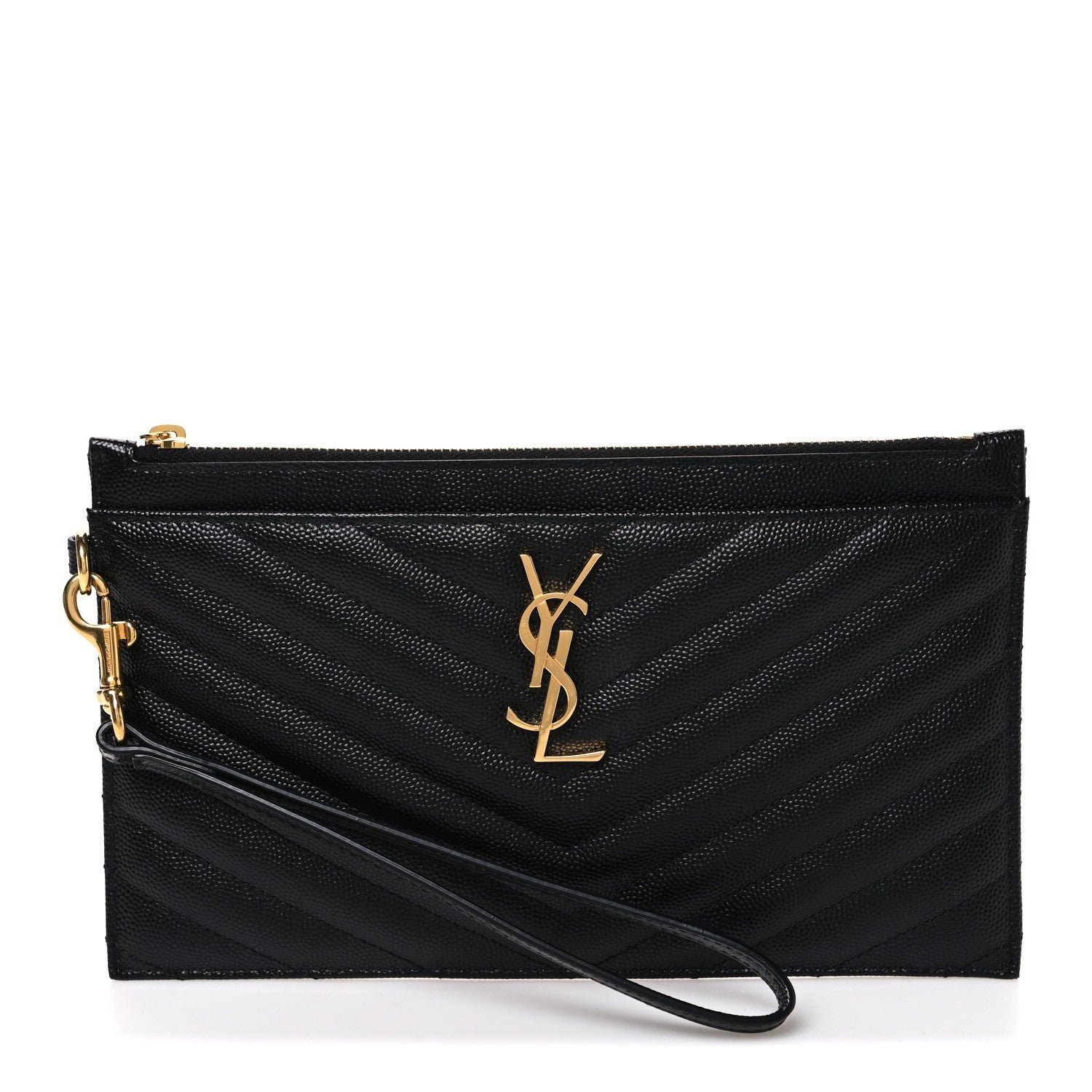 Saint Laurent Grain De Poudre Chevron Monogram Large Bill Pouch Black