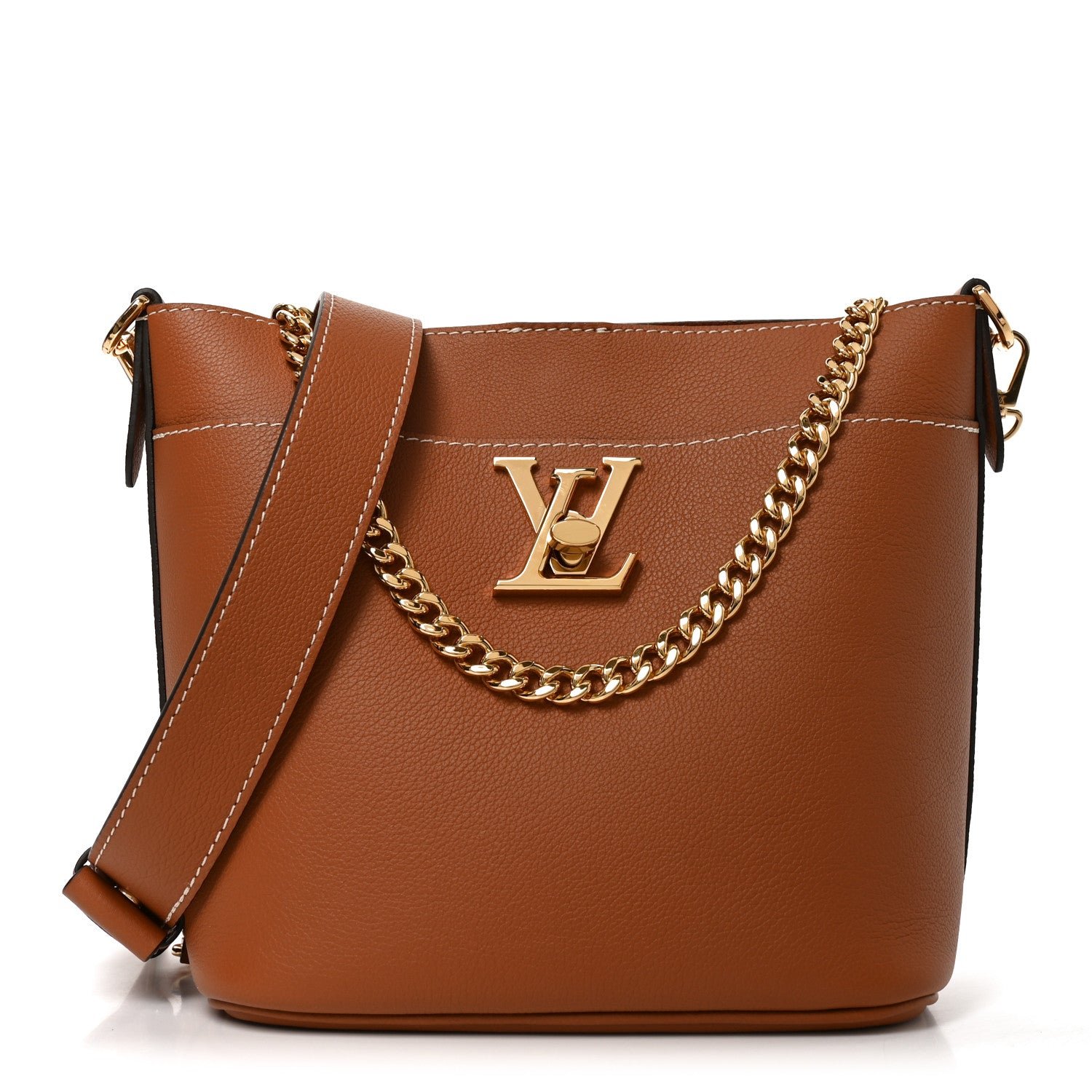 Louis Vuitton Calfskin Lock and Walk Bucket Cognac