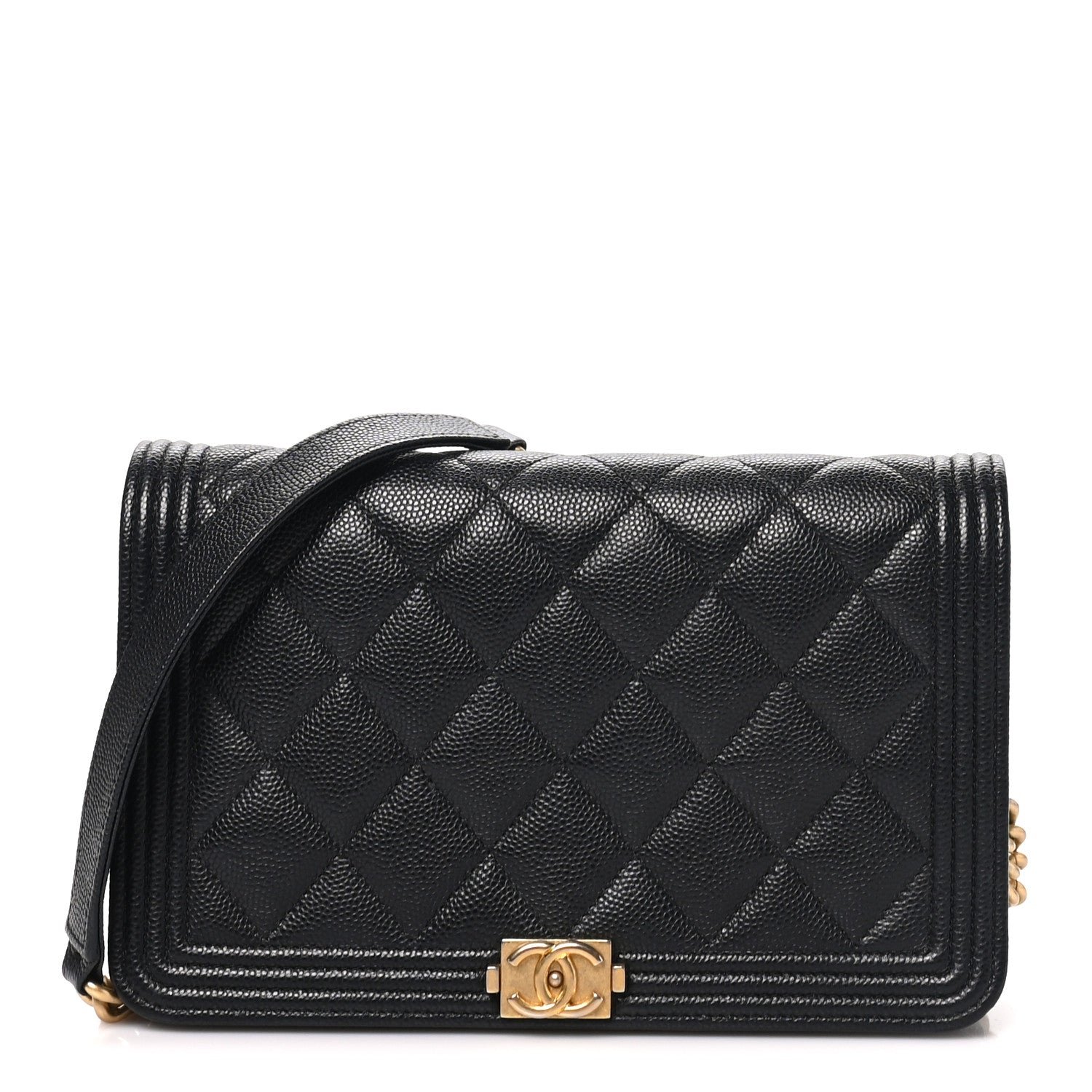 Caviar Quilted Boy Wallet On Chain WOC Black