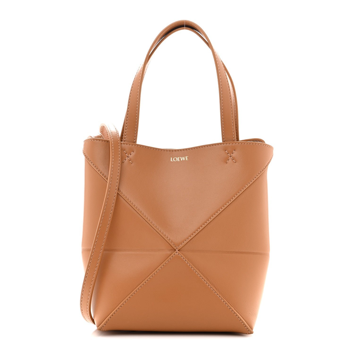 Loewe Shiny Calfskin Mini Puzzle Fold Tote Warm Desert