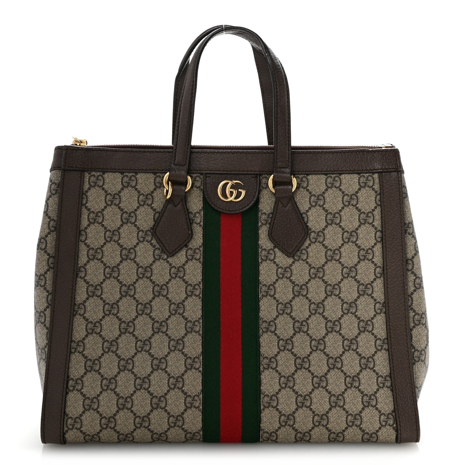 Gucci GG Supreme Monogram Web Medium Ophidia Tote Bag Brown