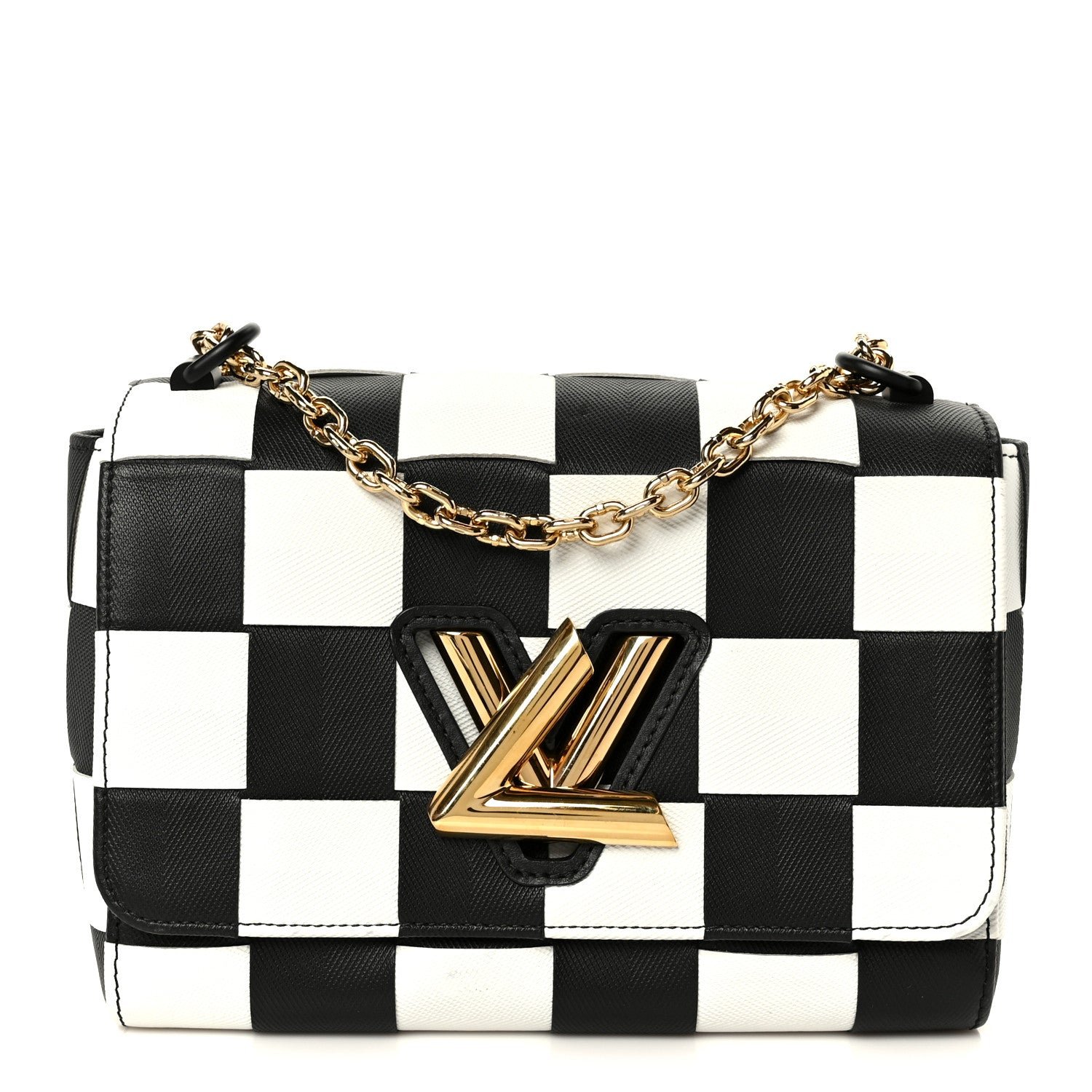 Louis Vuitton Louis Vuitton Calfskin Damier Tressage Twist Shoulder Bag MM Black White