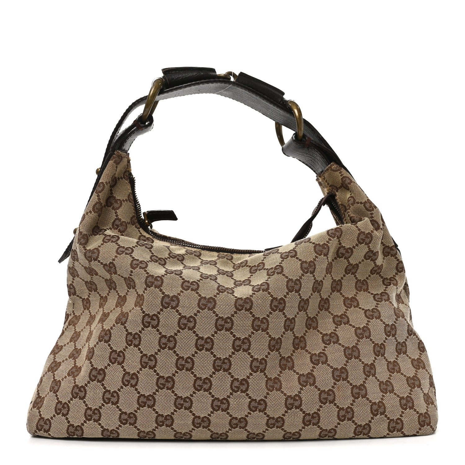 Gucci Monogram Medium Horsebit Chain Hobo Dark Brown
