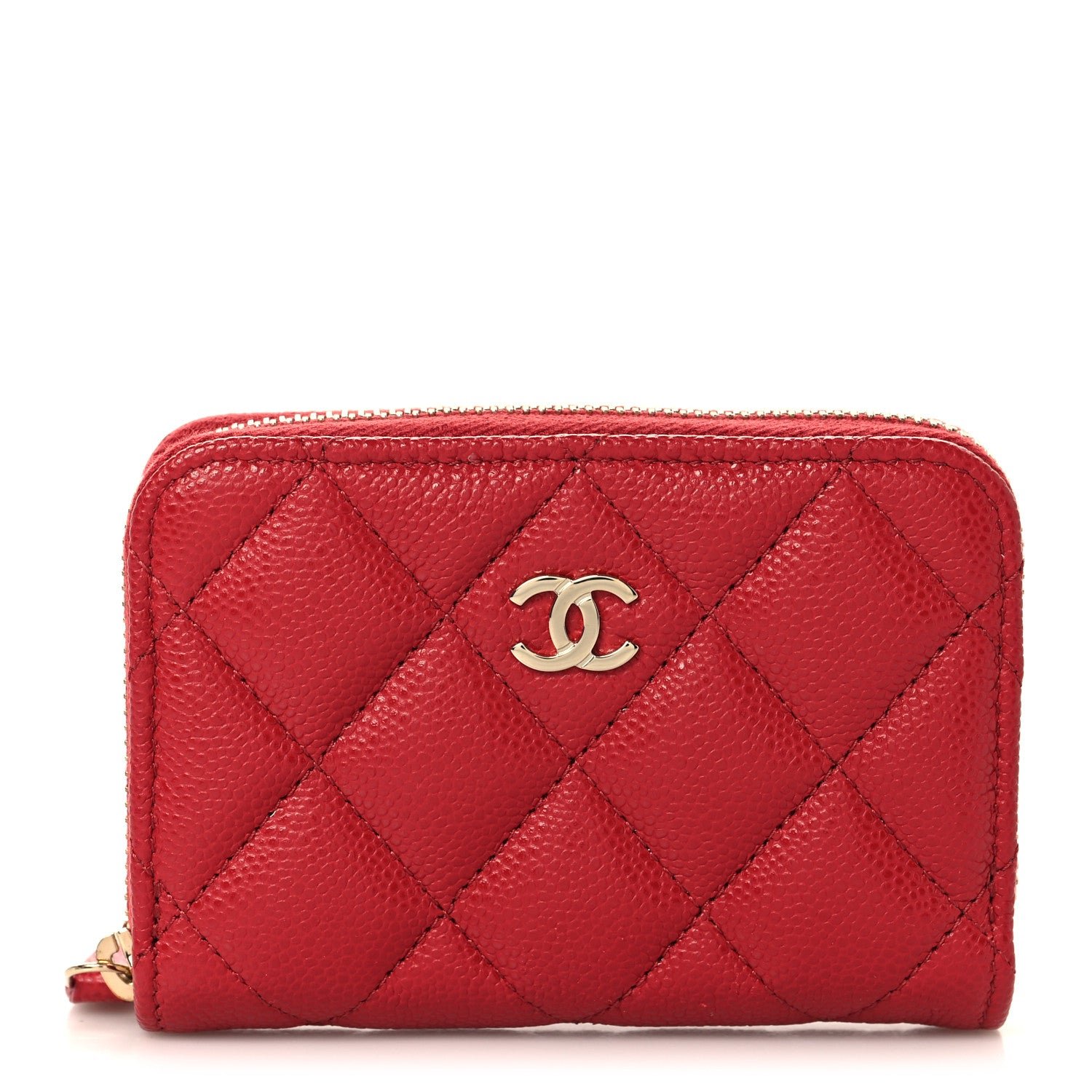 Chanel Caviar Quilted Zip Coin Purse Red