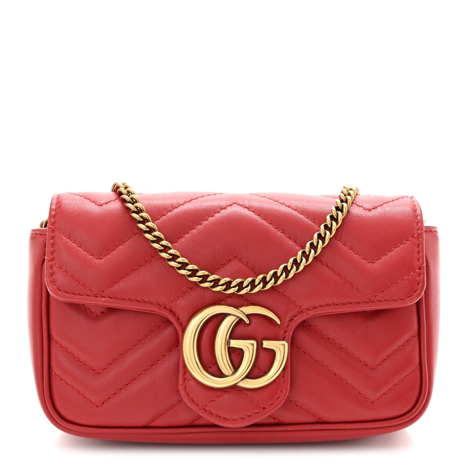 Gucci Calfskin Matelasse Super Mini GG Marmont Shoulder Bag Hibiscus Red